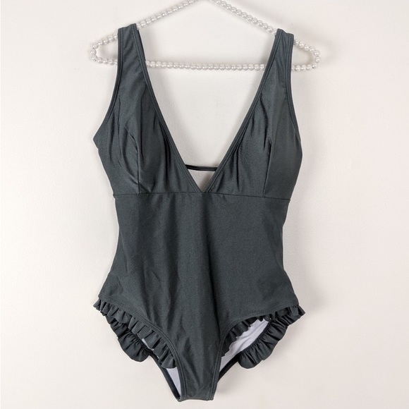 Metallic Gray One Piece Swim Suit by Cupshe Sweet Smile NWT Size M - Picture 3 of 9